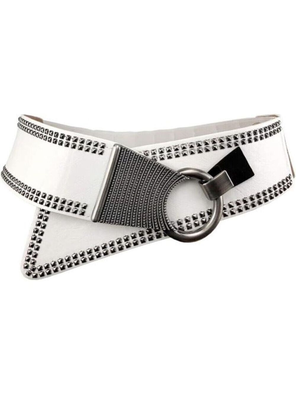 Fashion Wide Waist Belt Elastic Stretch Cinch Belts With Interlock Buckle White